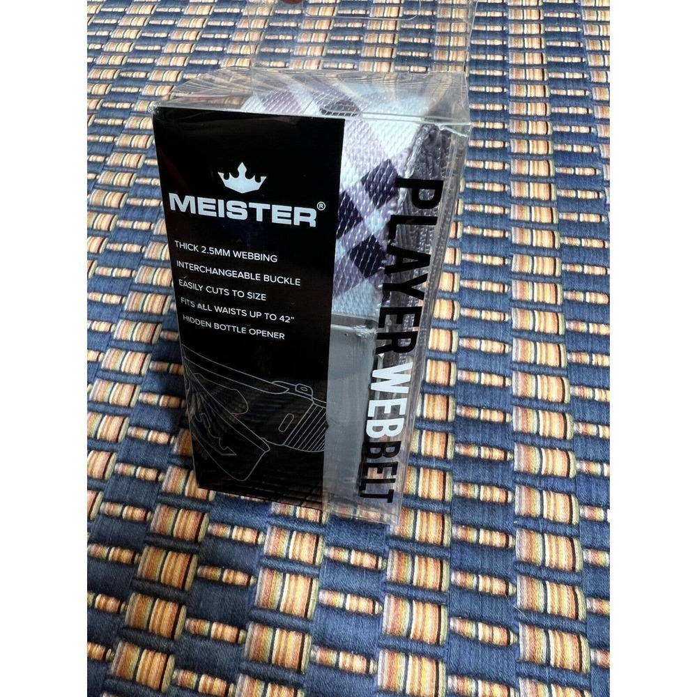 MEISTER PLAYER GOLF WEB BELT Hidden Bottle Opener Up to 42" Waist Purple Plaid